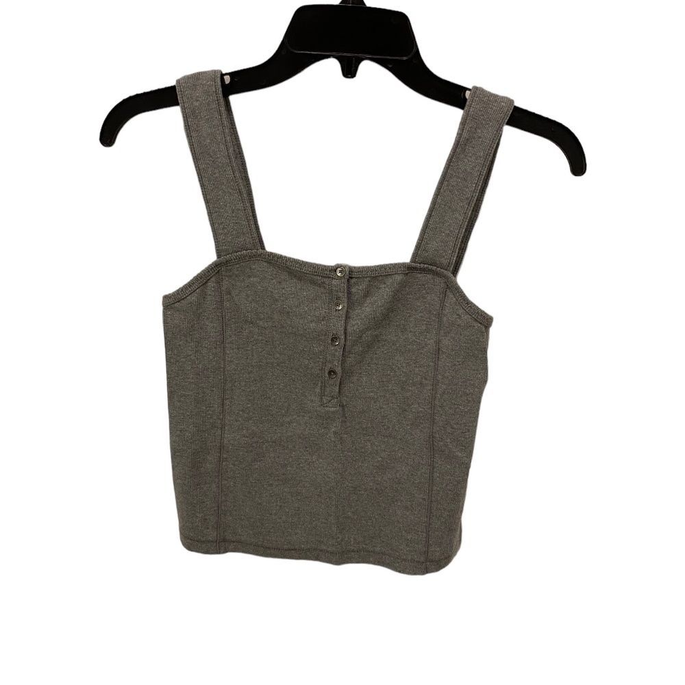 Abercrombie & Fitch Ribbed Henley Crop Tank Top Gray Square Neck Women's Medium